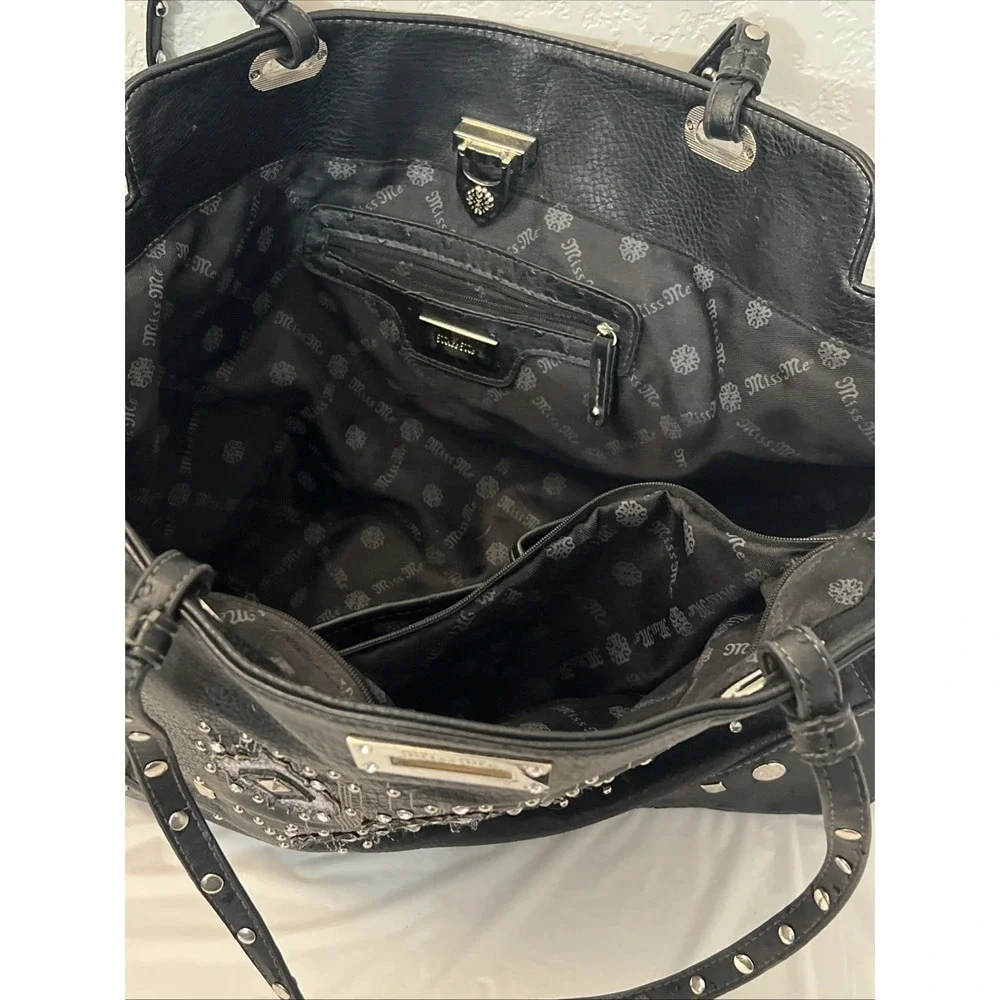 MISS ME Bling Faux Leather Messenger Computer Bag 20 X 12.5 X 5.5 Embellished‎